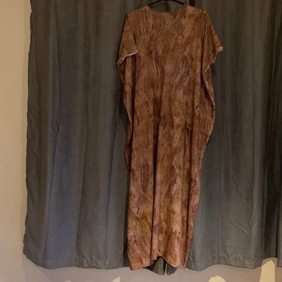 Vintage style Paisley Abstract brown pattern V neck boho  casual cotton Kaftan S - Picture 7 of 14